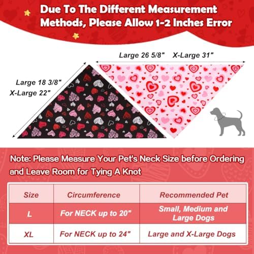 Vivifying 2 Pack Valentine's Day Dog Bandanas - Triangle Dog Scarf with Heart Design, Reversible for Festive Photo Props and Decor (X-Large, Valentine's Day) - Image 3