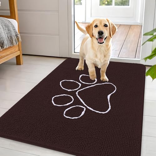 OLANLY Dog Door Mat for Muddy Paws 44x32, Paw Print Design Chenille Mud Mat by OLANLY
