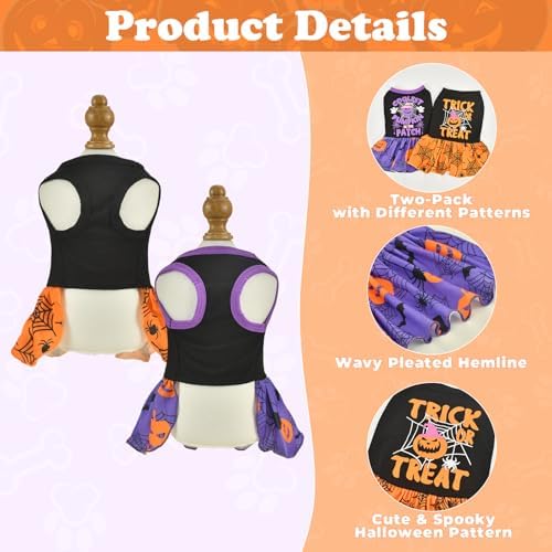 2-Pack Halloween Dog Dress Pet Dresses Skirts with Spider Pumpkin Patterns for Puppies Cats Dog Halloween Costume Outfit Apparel Clothes for Small Medium Dogs Kittens L - Image 2
