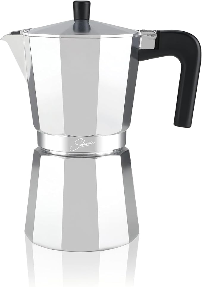 9 Cup Stovetop Espresso Maker Italian Moka Pot, Stove Top Cuban Coffee Maker, Greca Mocha Pot(Basic, 15 oz/450ml) by Solazzia