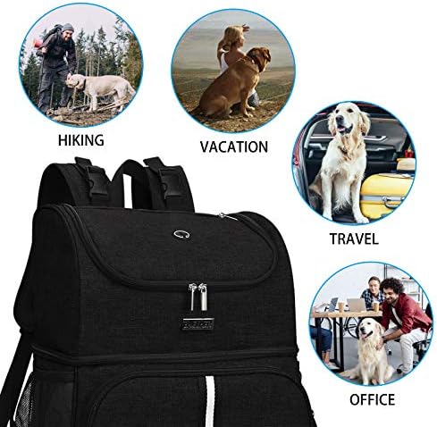 BAGLHER Pet Travel Bag, Double-Layer Pet Supplies Backpack (for All Pet Travel Supplies), Pet Travel Backpack with 2 Silicone Collapsible Bowls and 2 Food Baskets Black - Image 6