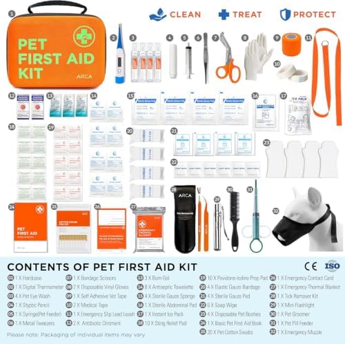 ARCA PET Cat & Dog First Aid Kit - High Visibility Reflective Zipper with Fluorescent Letter Print - 100 pcs with Dog Thermometer, Tick Remover Kit & Pet First Aid Kit Manual Book - Image 6
