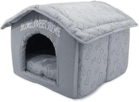 Best Pet Supplies Cat Bed for Indoor Cat, Domed Tent House with Removable Pillow, Covered Cat Cave for Small Dog, Puppies and All Breeds of Cats - Silver w/ Bones, 16 x 16 x H:14" by BestPetSuppliesLLC