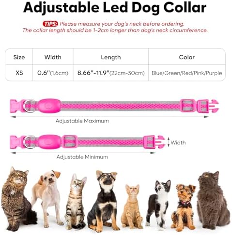 Flashseen LED Dog Collar, Light Up Dog Collar USB Rechargeable (Pink, X-Small) - Image 5