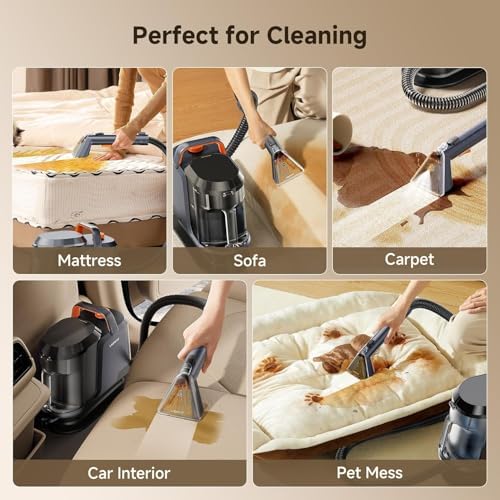 Uwant Carpet Cleaner Machine 18Kpa Portable Carpet Cleaner for Cars Couch, 2in1 Water Tank Upholstery Cleaner, Spot Cleaner with Cleaning Tools, 2.4 Liter Set of 1 - Image 4