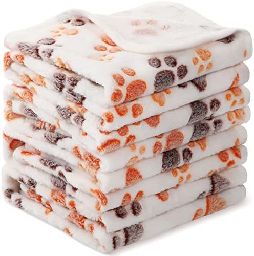 Tatuo 4 Pcs Fleece Dog Blankets for Puppy Cat, Cream, 30 x 20.5 in, Paw by Tatuo