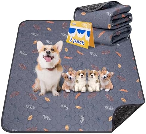 Washable Pee Pads for Dogs - 2 Pack Puppy Pads with Super Absorbent, Non-Slip, Reusable Pee Pads Specifically Designed for Dog Playpen, Crate, Whelping Box, Floor - 36" x 41", Grey by SUNHEIR