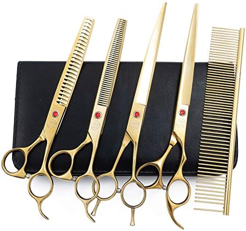 Professional Dog Grooming Scissors Set, 7 Inch/8 Inch Pet Grooming Scissors Chunkers Shears for Dog, Curved Dog Grooming Scissors, Thinning Shears for Dog with Grooming Comb by Moontay