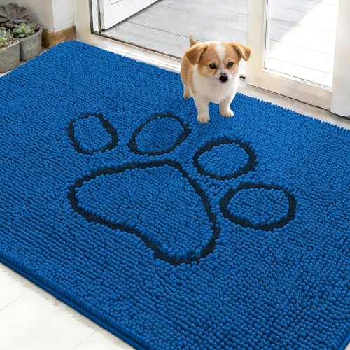 OLANLY Dog Door Mat for Muddy Paws 35x16, Paw Print Design Chenille Mud Mat by OLANLY