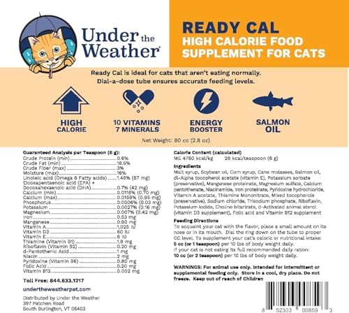 Under The Weather Pet | Ready Cal for Cats 100cc | High Calorie Supplement | Cat Weight Gainer and High Calorie Booster | 10 Vitamins, 7 Minerals & Omega Fatty Acids (2 Pack) - Image 2