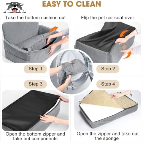 JOEJOY Dog Car Seat for Large Medium Sized Dogs Under 55 lbs, Dog Booster Seat for 2 Small Dogs with Detachable Washable Cover, Memory Foam Pet Car Seat with 2 Safety Belts and Storage Pockets - Image 5