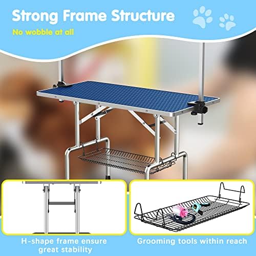 Lyromix 36'' Foldable Dog Grooming Table with Arms/Nooses/Mesh Tray, Blue - Image 4