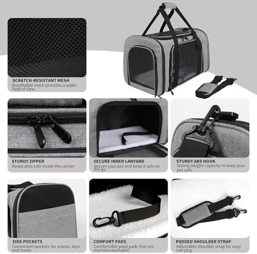Carriers Soft-Sided Pet Carrier Case for Small Medium Cats Dogs Puppy Under 15 lbs,Airline Approved Cat Carrier with 4 Ventilated Windows (Medium,Grey&Black) - Image 3