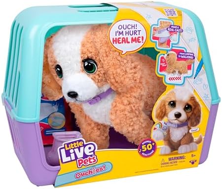Little Live Pets Ouchies Amazon Exclusive Hazel The Poodle Plush, 50+ Sounds, Limping to Walking Puppy Toy & Carrier, Interactive Puppy Toy for Kids 5+ by LittleLivePets