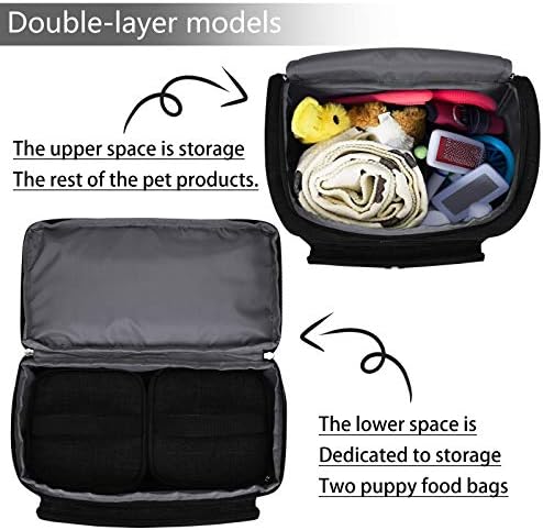 BAGLHER Pet Travel Bag, Double-Layer Pet Supplies Backpack (for All Pet Travel Supplies), Pet Travel Backpack with 2 Silicone Collapsible Bowls and 2 Food Baskets Black - Image 4