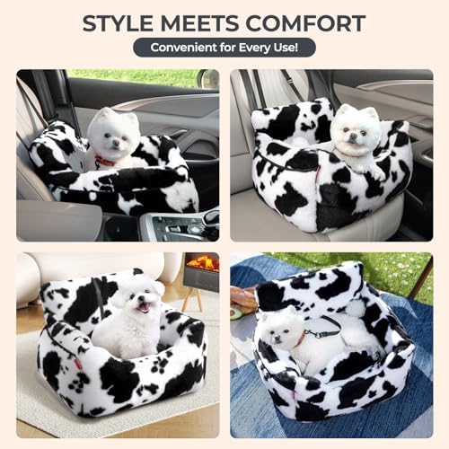 BurgeonNest Dog Car Seat for Small Dogs & Cats Under 25 lbs, Milk Cow - Image 5