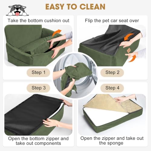 JOEJOY Dog Car Seat for Large Medium Sized Dogs Under 55 lbs, Dog Booster Seat for 2 Small Dogs with Detachable Washable Cover, Memory Foam Pet Car Seat with 2 Safety Belts and Storage Pockets - Image 5