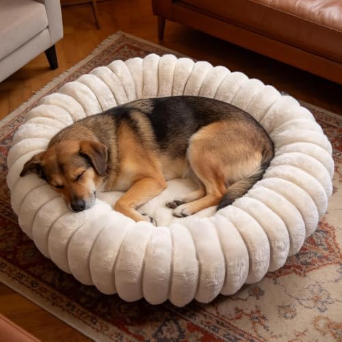 Donut Dog Beds Medium Large Size Dog Washable Pet Bed,31in White by VhenWhen
