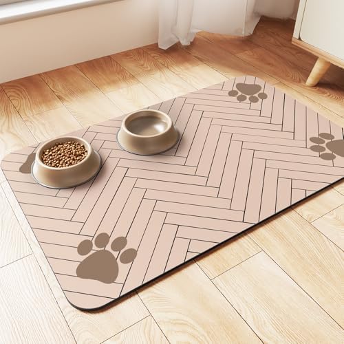 Pet Feeding Mat-Absorbent Pet Placemat for Food and Water Bowl, with Waterproof Rubber Backing, Quick Dry Water Dispenser Mat for Dog and Cat (20"x12", Beige) by Incenseburner
