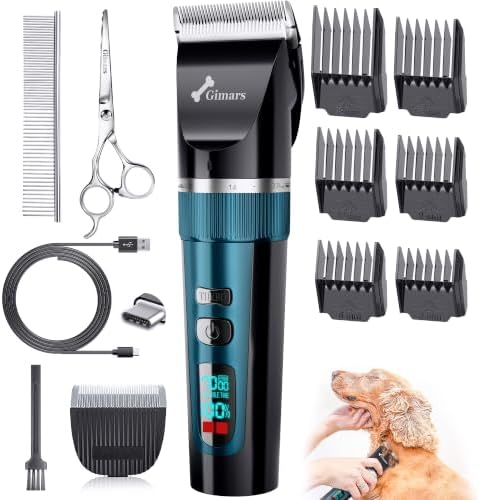 Gimars 4 in 1 Powerful 7000RPM Dog Clippers for Grooming with Replacement Blade, Professional Cordless Low Noise 55dB Pet Clippers, Dog Hair Clipper and Dog Shaver Kit for Thick Hair, Cat and Horse by Gimars