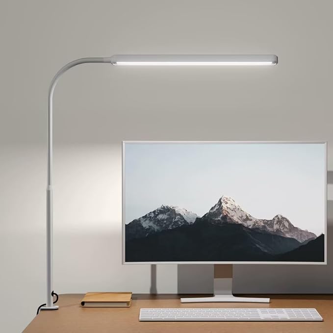 SUPERDANNY Eye-Caring LED Desk Lamp 360° Flexible Gooseneck Work Lamp with Desk Side Clamp Touch Control 3 Light Colors Smooth Dimming Task Lighting Reading Light for Home Office College Dorm, White - Image 8