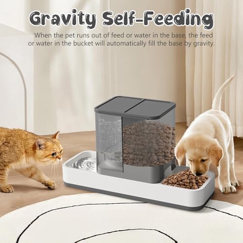 GearRoot Automatic Cat Feeder and Water Dispenser, 2 in 1 Gravity Pet Food Feeder and Water Dispenser Detachable Cat Food Dispenser for Small Dogs and Cats, Gray - Image 6