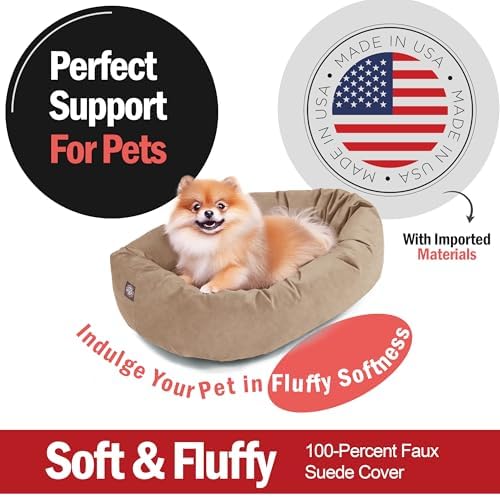 Majestic Pet 24 Inch Suede Calming Dog Bed Washable – Cozy Soft Round Dog Bed with Spine Support for Dogs to Rest Their Head - Fluffy Donut Dog Bed 24x19x7 (Inch) - Round Pet Bed Small – Stone (2025) - Image 2