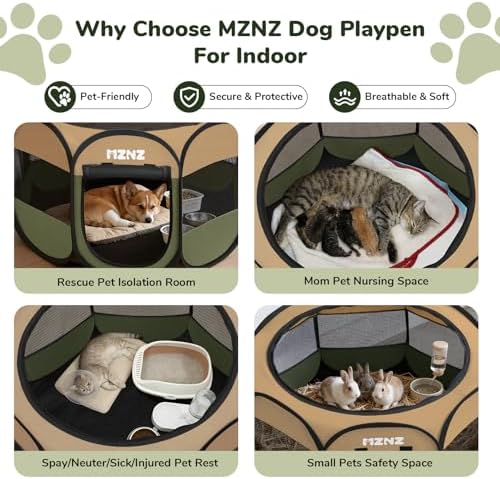 Dog Cat Small Animal Puppy Playpen Crate, Medium, Olive Green - Image 4