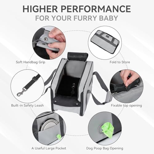 PETSFIT Multipurpose Console Dog Car Seat, Portable Small Dog Car Seat for Dogs, Cat Carrier, Pet Carrier Airline Approved with Safety Tether and Pockets (Light Grey) - Image 6