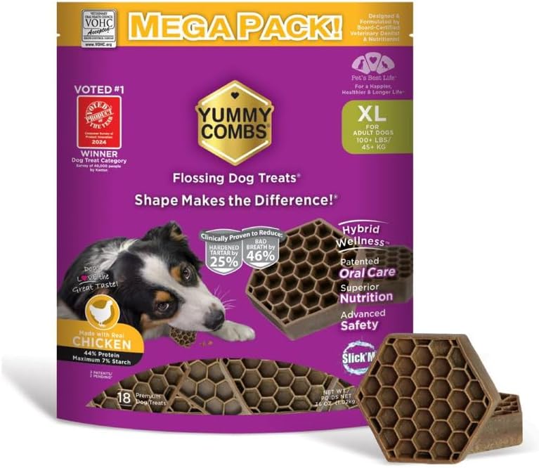 Yummy Combs Dog Dental Treats – Vet VOHC Approved – Delicious Chicken Protein – Removes Tartar with Cleaning Comb Shape – Dental Dog Treats for Extra Large Dogs (36oz, 18 Count) by YummyCombsDogDentalTreats