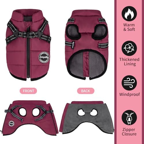 Warm Dog Winter Coat, Dog Cold Weather Jacket with Built-in Harness, Reflective & Adjustable Comfortable Pet Vest, Windproof Apparel for Small Medium Large Dogs (Purple) - Image 4