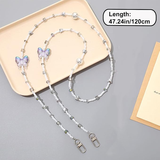 Phone Chain Crossbody Pearl Strap,Pearl Beaded Chain Shoulder Crossbody Lanyard with Phone Tether Patches Compatible with Most Phones Bag Purse(I) - Image 4
