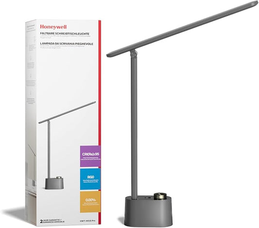 Honeywell H01 Pro Compact LED Desk Lamp with A+C Charging Port | CRI≥95, 3000K-5500K,Low Blue Light, Flicker-Free, Modern Desk Light for Bedroom, Grey by HoneywellAirComfort