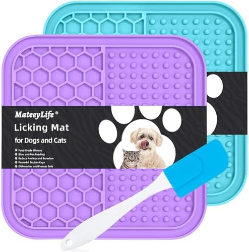 MateeyLife 2PCS Small Lick Mat for Dogs and Cats, Licking Mats for Dog Anxiety Relief, Cat Peanut Butter Lick Pad for Boredom Reducer, Dog Treat Mat Perfect for Bathing Grooming Purple&Light Blue by MateeyLife