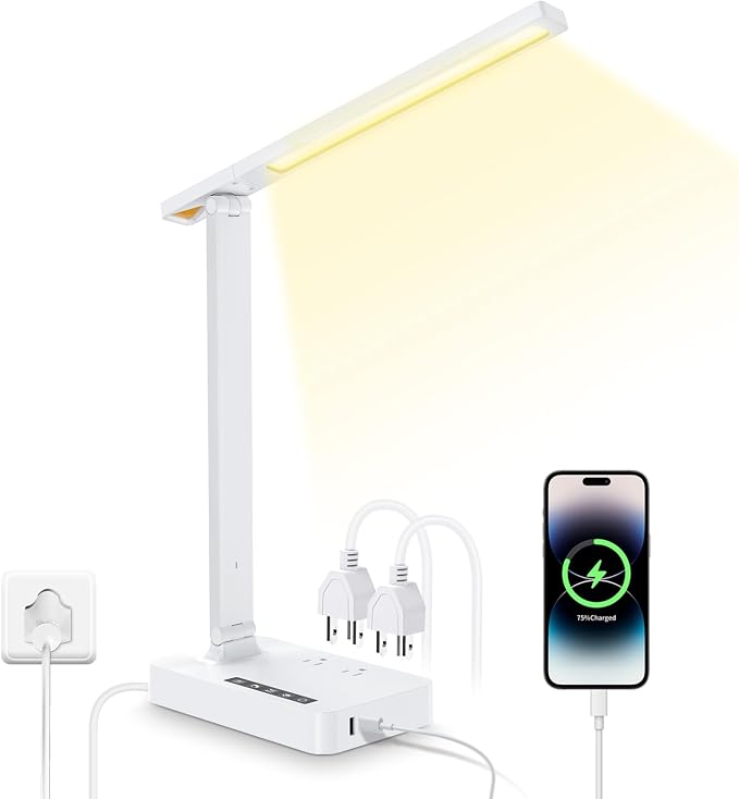 LAOPAO Desk Lamp with USB Charging Port: Power Strip with Surge Protection - 1 Type-C, 1 USB-A Charging Port, 2 AC Power Outlets, Desk Lamps for Home Office College Dorm Room Essentials by LAOPAOInc-TheUSA
