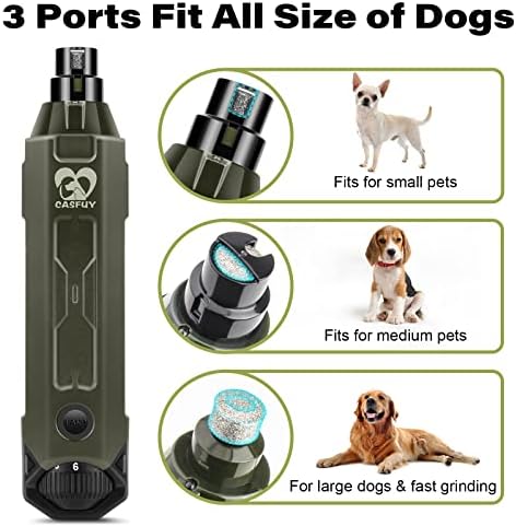 Casfuy 6-Speed Dog Nail Grinder - Newest Enhanced Pet Nail Grinder Super Quiet Rechargeable Electric Dog Nail Trimmer Painless Paws Grooming & Smoothing Tool for Large Medium Small Dogs (Army Green) - Image 5