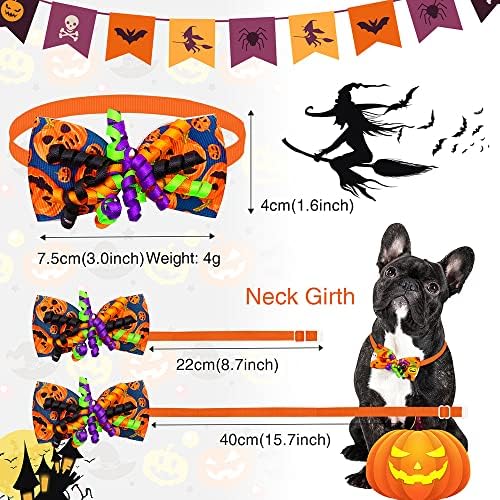 22Pcs Halloween Pet Bow Tie Set, Adjustable Halloween Neck Tie with Pumpkin Ghost Bat Decor for Pet Cats and Dogs - Image 4