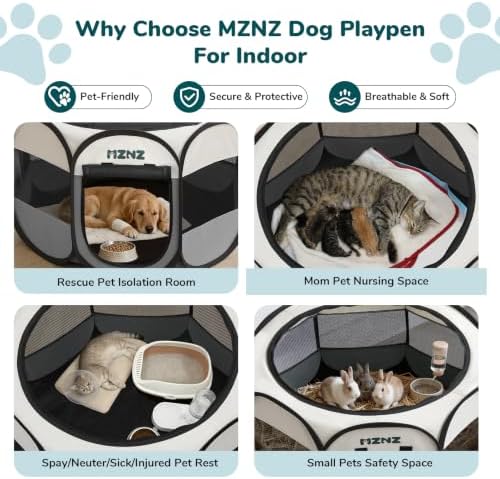 Dog Playpen, Portable Puppy Pet Crate Indoors for Small/Medium/Large Dogs Cats Rabbits, Foldable Dog Cage Enclosure for Outdoor, Pop Up Dogs Tent Kennel with Carrying Case, Light Grey - Image 3