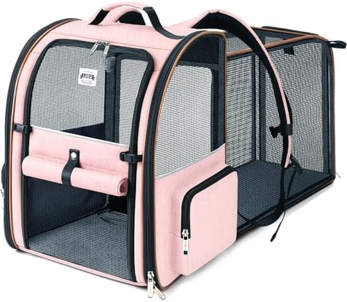 Large Cat Backpack Carrier Expandable Foldable Pet Carrier Backpack for Small Dogs Puppy Medium Cats Fit Up to 18 Lbs for Travel, Hiking,Pink XL Size by LEKEBOBOR