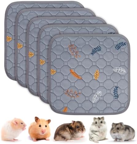 Sunheir Washable Pee Pads for Small Pet 5-Pack, Reusable Pet Training Pads Absorbent & Leak-Free, Waterproof Pee Pads for Dog Cat Rabbit Guinea Pig Hamster, Whelping Pad (Leaves - Light Grey, 12x12) by SUNHEIR