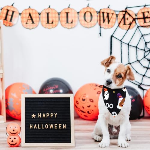 2 Pieces Halloween Dog Bandanas, Double-Sided Reversible Triangle Scarf, Cute Ghost and Pumpkin Design, Spooky Cat and Spider Pattern, Halloween Pet Costume Accessories for Dogs and Cats (Medium) - Image 5