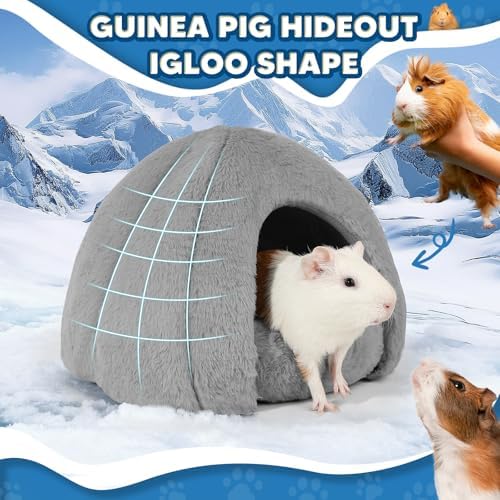 Guinea Pig Hideout - Fluffy Separable Small Pet Bed with Snap Fastener, Cuddler-Style Guinea Pig Bed with Round Shape Surrounds, Igloo Shape, Grey - Image 2