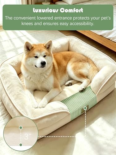 Spotted Play Orthopedic Dog Bed with Sides - Sofa Beds for Extra Large Dogs, Supportive Foam Pet Couch Bed with Washable Removable Cover, Waterproof Lining and Non-Slip Bottom, Ivory - XL-Plus - Image 3