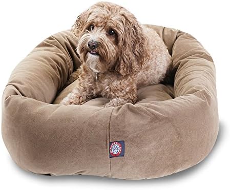 Majestic Pet Suede Calming Dog Bed, 32 Inch Medium, Round, Washable, Stone by MajesticPet