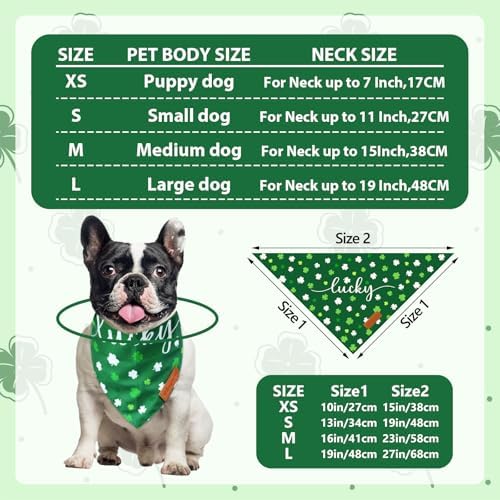 2 Pieces St. Patrick's Day Dog Bandanas, Double-Sided Reversible Triangle Scarf, Green Shamrock and 'Lucky' Design, Festive Irish Pet Costume Accessories for Dogs and Cats (X-Small) - Image 2