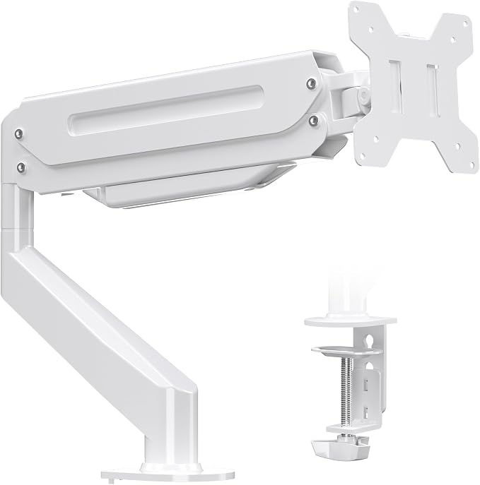 Suptek Single Monitor Mount Adjustable Gas Spring Monitor Arm Desk Mount Stand Fits 17 20 22 23 24 26 27 32 33 inch Monitors,Holds up to 22 lbs,White(MD18W) by suptek
