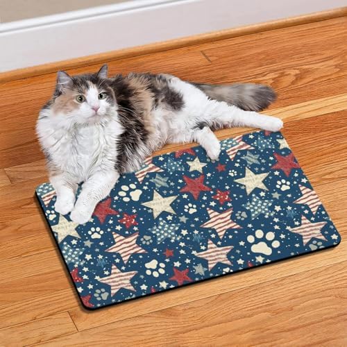 American 4th of July Star Dog Food & Water Mat,Patriotic Independence Memorial Day Paw Prints Pet Feeding Mat for Floor Non-Slip Waterproof, Super Absorbent Cat Bowl Mat, Pet Placemat,16" × 24" - Image 7