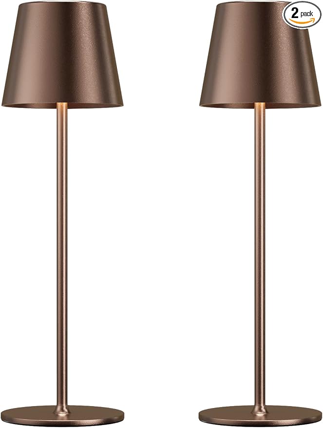Cordless Table Lamp Rechargeable Brown - KK 2 Pack 5000mAH Battery Operated Lamp for Counter, 3 Color Stepless Dimming Wireless Lamp for Dining Table, Kitchen Counter, Outdoor Patio, Touch Control by KakanuoLightings