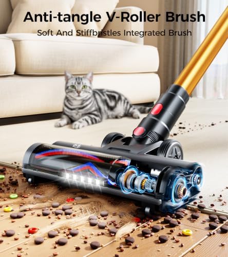 Cordless Vacuum Cleaner, 600W 50KPA 65Mins Vacuum Cleaners for Home, Stick Vacuum with Self-Standing,Touch Screen, Anti-Tangle Brush, 8-in-1 Lightweight Wireless Vacuum for Pet Hair Carpet Hard Floors - Image 4