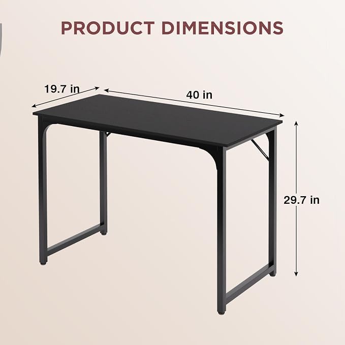 PayLessHere | 39 Inch Computer Desk | Black | Sturdy Office Desk | Metal Frame, Adjustable Feet | Water-Resistant, Scratchproof Surface | Writing Table for Home Office or Study | Pack of 1 - Image 3